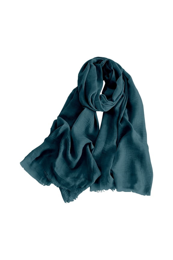 Oversized Cotton Linen Scarf, Fringed Beach Shawl with Wrinkled Texture, Lightweight Travel Scarf for Women, Picnic Blanket and Summer Cover Up Blackish Green