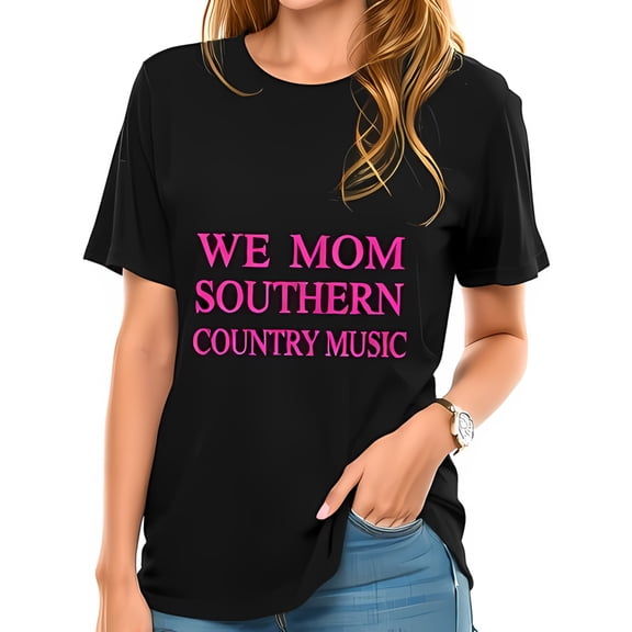 Oversized Cotton Short Sleeve T-Shirt - " We Mom Southern Country Music " in Hot Pink - Casual Comfort & Style