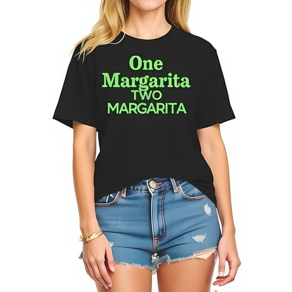 Oversized Cotton Short Sleeve T-Shirt with Playful 'One Margarita Two Margarita' Graphic in Green - Perfect for Summer Casual Wear