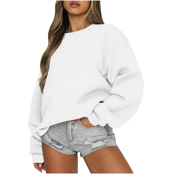 Oversized Cotton Sweatshirt Fall Winter Soft Warm Pullover Long Sleeve Tops Women Clothes (XL, White)