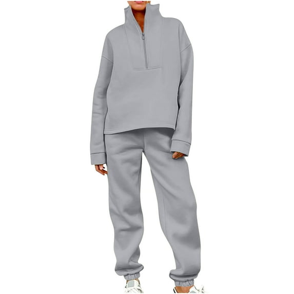 Oversized Cotton Sweatsuits Tracksuits Two Piece Womens Lounge Outfits 1/2 Zip Sweatshirt Cinch Bottom Sweatpant Sets (M, Gray)