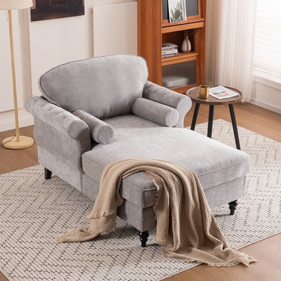 Oversized Cotton and Linen Single-Person Lounge Chair Sofa, Comfortable Soft-Padded Lazy Chair, Gray