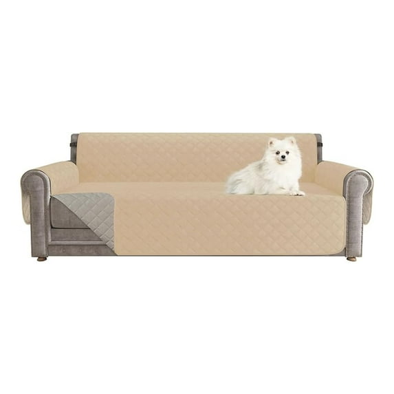 Oversized Couch Cover Water Resistant, 4 Cushion Sofa Slipcover - Washable with Adjustable Strap & Storage Pockets for Living Room, Dog & Pet Friendly (Sand)