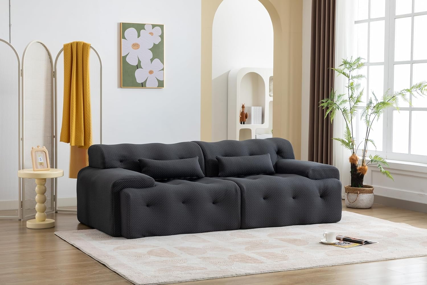 Oversized Couches and Sofas 90 Modern Minimalist Style Couch Upholstered Sleeper Sofa Pure Foam and Spring Structure Comfy Couch for Living Room Bedroom Lobby Installation free Dark Grey Walmart