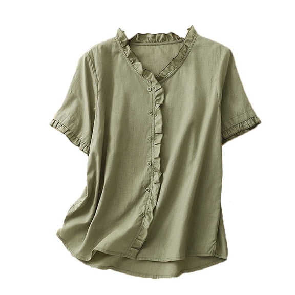 Oversized Crew Neck Linen Tops for Women Short Sleeve Cotton Blend Tee Shirts