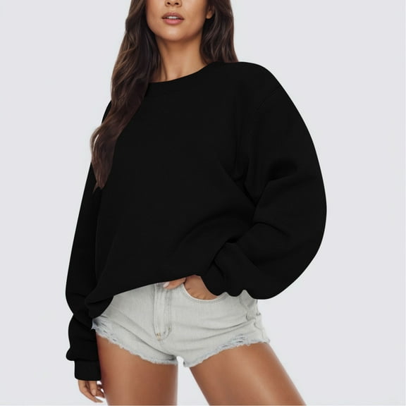 Oversized Crew Neck Sweatshirt Women - Soft Fleece Pullover - Solid Color Winter Travel Long Sleeve Womens Sweatshirt No Hood