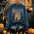 thumbnail image 1 of Oversized Crew Neck Sweatshirts for Women Halloween Witch Moon Graphic Long Sleeve Pullover Casual Fall Tops Blue L, 1 of 6