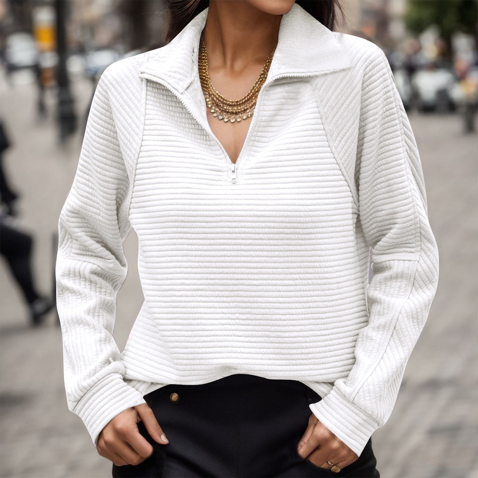 Oversized Crewneck Plain Sweatshirt Women Kawaii Women Sweatshirt Comfy Sweatshirts for Women Brown Sweatshirt Oversized Hoodless Sweatshirt Women s Comfortable Loose Bone Print Solid C White M Walmar...