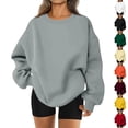 thumbnail image 1 of Oversized Crewneck Sweatshirt Women Fall Cute Fleece Pullover Sweatshirts No Hood Plain Y2k Tops with Pockets Black M, 1 of 5