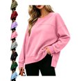 thumbnail image 1 of Oversized Crewneck Sweatshirt for Women Long Sleeve Side Slit Loose Pullover Casual Fall Winter Tops, 1 of 9
