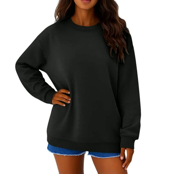 Oversized Crewneck Sweatshirts Women Casual Long Sleeve Tops Fall Cute Pullover Sweatshirts No Hood Sweat Shirts Black L
