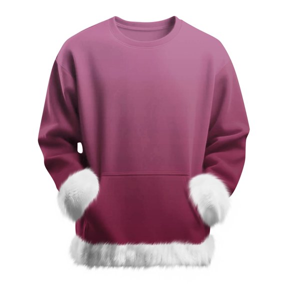 Oversized Crewneck Sweatshirts Women Faux Fur Trim Gradient Color Fleece Sweatshirt Winter Pullover Sweatshirt with Pocket,Size S-3XL