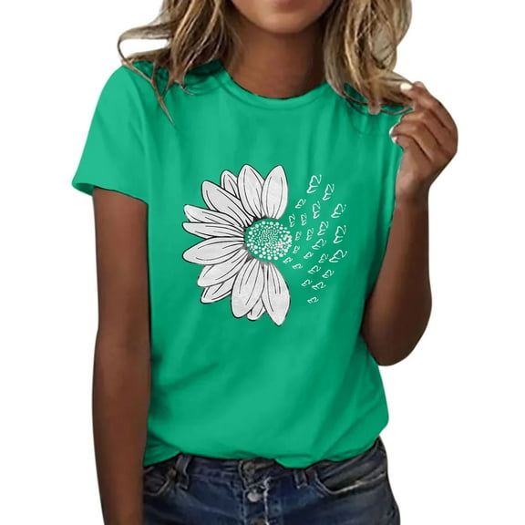Oversized Crewneck Tunic Top Women's Summer Sunflower T Shirt Cute Flower Graphic Loose Tees Crew Neck Short Sleeve Casual Tops Mint Green, 6Xl