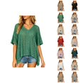 thumbnail image 1 of Oversized Crochet Crop Tops for Women Summer Tank Tops Hollow Out Beach Cover Ups V Neck 3/4 Sleeve Pullover Sweater Shirts, 1 of 4