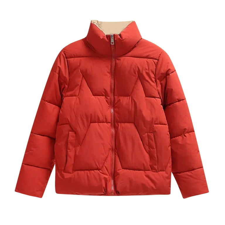 Oversized Cropped Puffer Jacket for Women Warm Long Sleeve Down