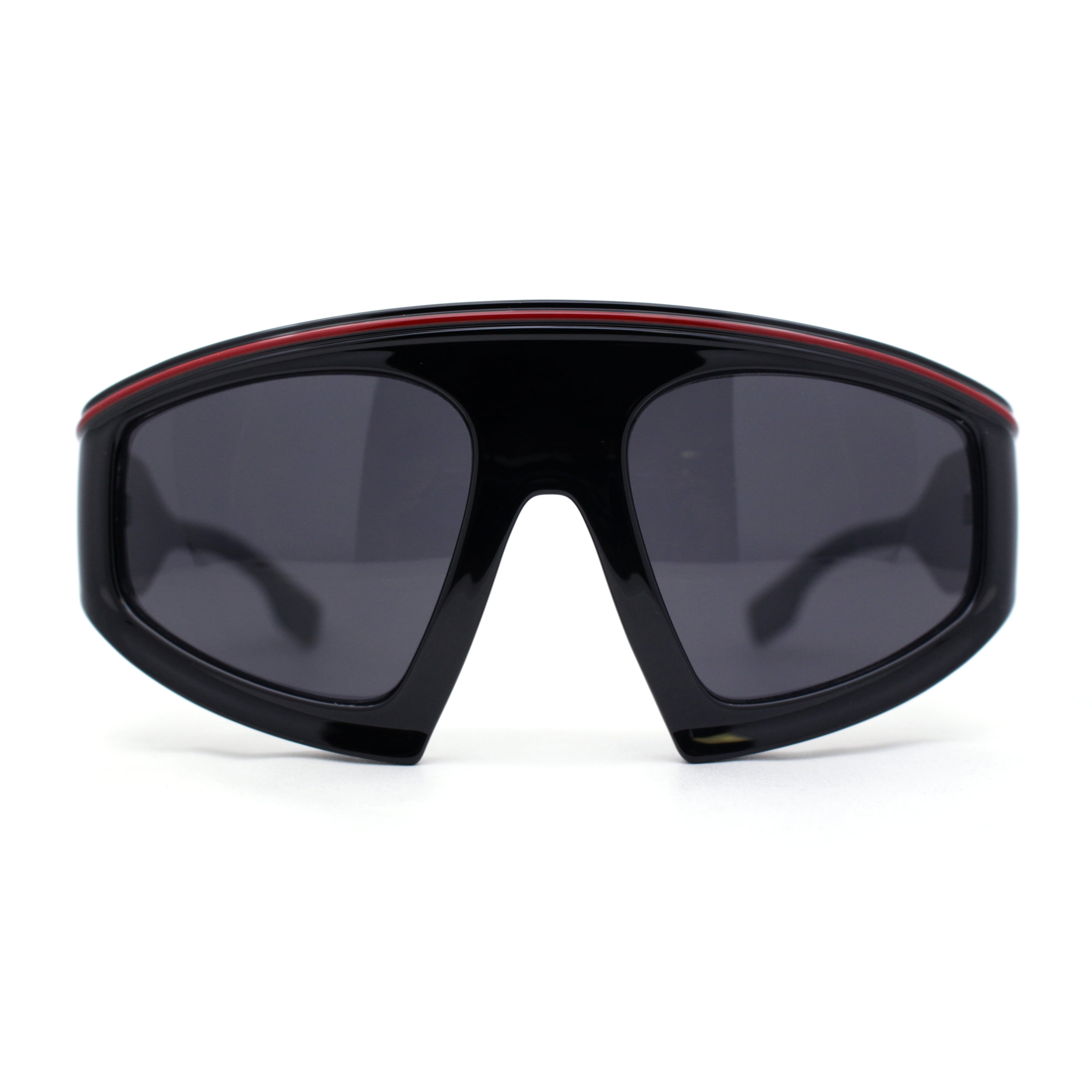 Oversized Curved Top Racer Thick Plastic Sunglasses All Black
