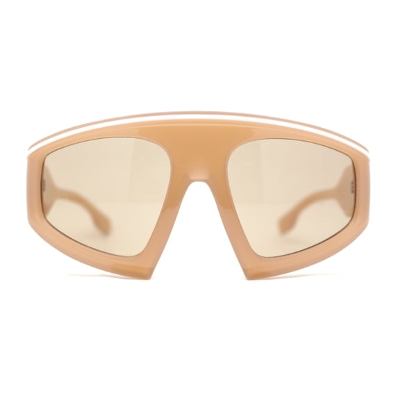 Oversized Curved Top Racer Thick Plastic Sunglasses Beige