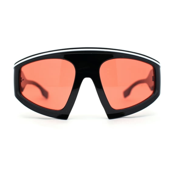 Oversized Curved Top Racer Thick Plastic Sunglasses Black - Red