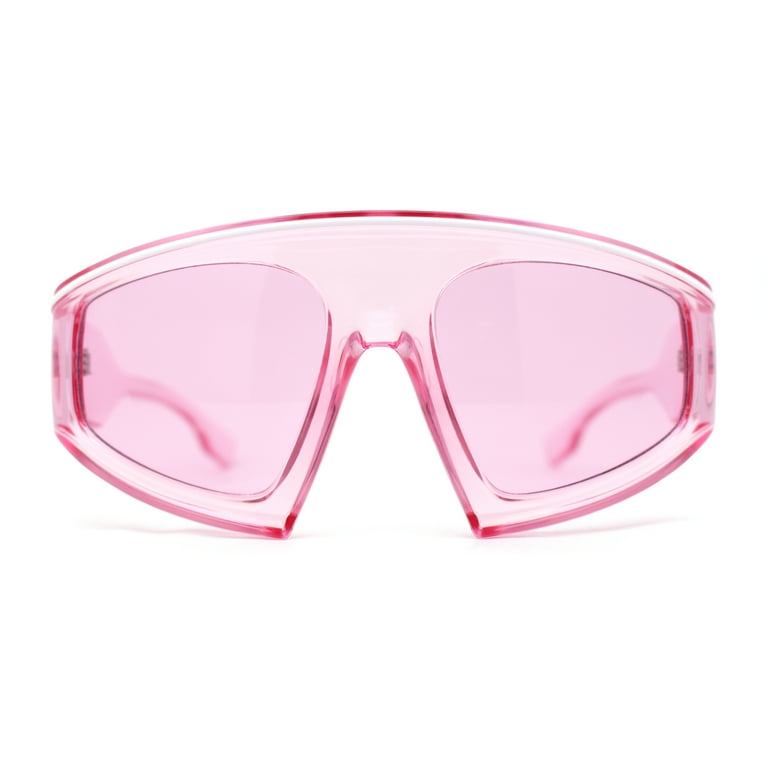 Oversized Curved Top Racer Thick Plastic Sunglasses Pink