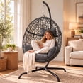 thumbnail image 1 of RADIATA Hanging Egg Chair with Stand, Outdoor Indoor Wicker Swing Chair, 350Lbs Nest Chair with Cushions, All-Weather Patio Hammock Seat for Porch Balcony Garden, Dark Gray, 1 of 11