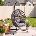 thumbnail image 1 of RADIATA Hanging Egg Chair with Stand, Outdoor Indoor Wicker Swing Chair, 350Lbs Nest Chair with Cushions, All-Weather Patio Hammock Seat for Porch Balcony Garden, Dark Gray, 1 of 11