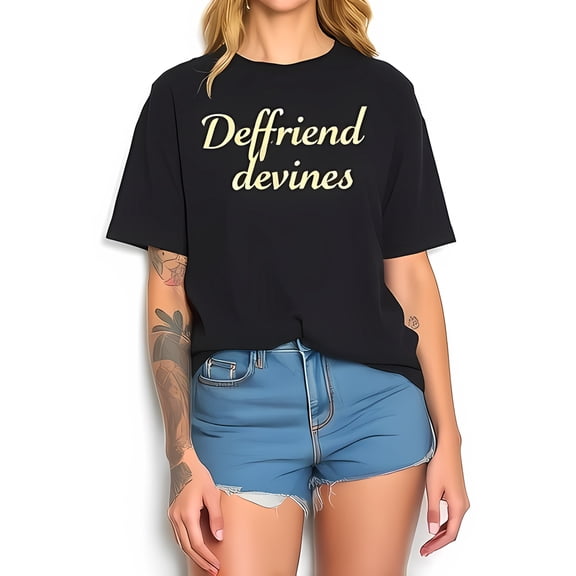 Oversized Dark Navy Blue T-Shirt for Women - "Deffriend Devines" Script Print - Casual Fashion Tee