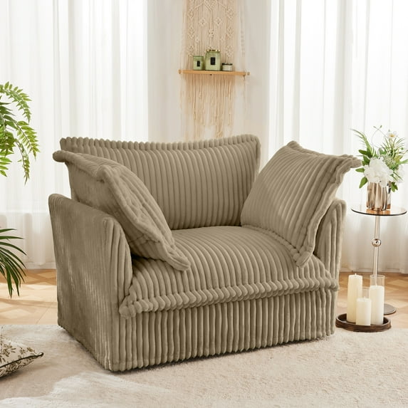 Oversized Deep Seat Accent Chair, Modern Single Deep Seat Comfy Sofa Chair with Back Cushion and 2 Toss Pillows for Living Room, Office, Apartment(Corduroy, Camel)