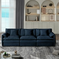 Oversized Deep Seat Sectional Sofa, Green Modern Chenille Cloud Couch, Large 3 Seater Modular Sofa with 3 Pillows for Living Room Bedroom Apartment Office,DIY Combination,Blue
