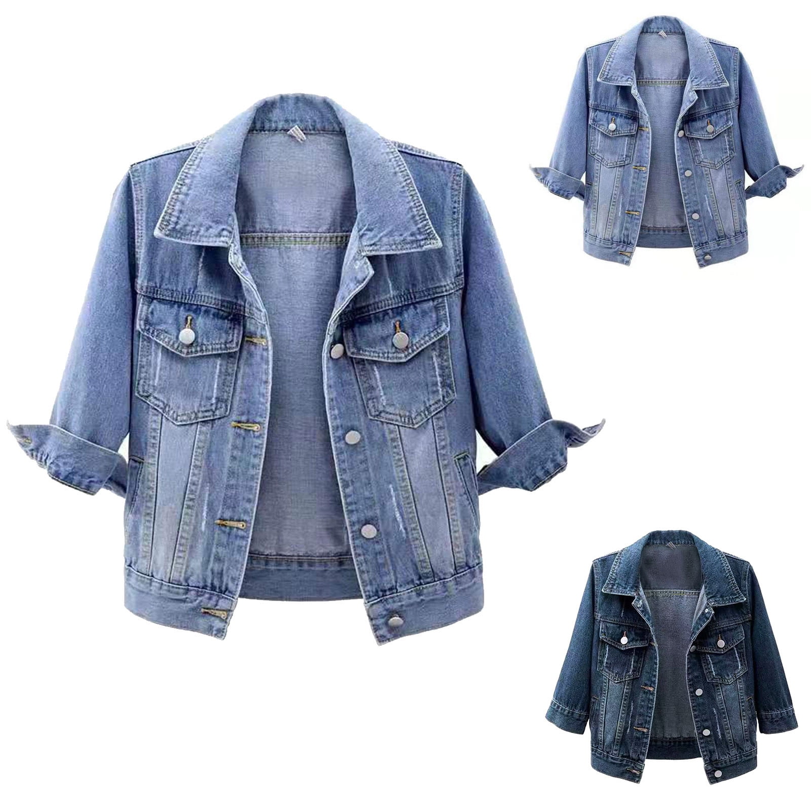 Oversized Denim Jacket Distressed Boyfriend Jean Coat Jeans Trucker ...