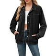 thumbnail image 1 of Oversized Denim Jacket Women, Yigetop Women's Retro Casual Denim Jacket Oversized Button Top Long Sleeve Loose Lapel Washed Denim Shacket Coat Jean Jacket Women Black M, 1 of 9