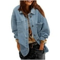 thumbnail image 1 of Oversized Denim Jacket Women's Boyfriends Denim Jackets Casual Long Sleeve Denim Button Shirts Vintage Washed Jean Jacket Streetwear with Pockets Light Blue XL, 1 of 6