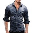 thumbnail image 1 of Oversized Denim Shirt Long Sleeve Western Style Casual Button Down Top Relaxed Fit Workwear Shirt Dark Blue XXXL, 1 of 4