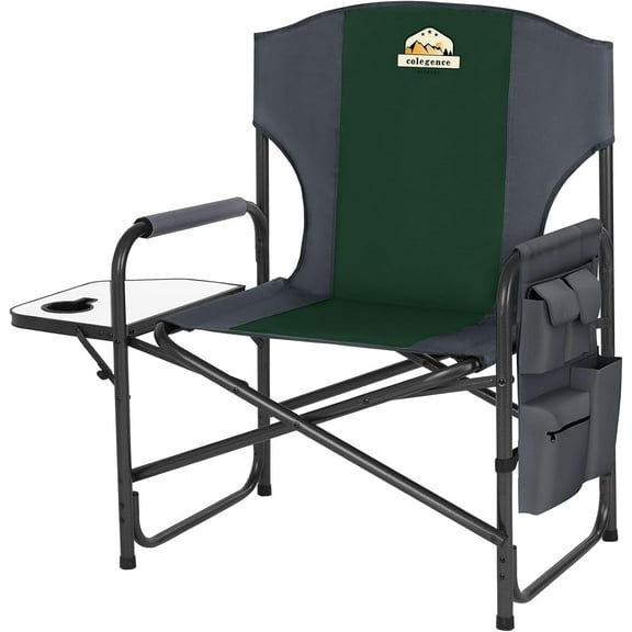Oversized Directors Camping Chair Support 600 LBS, Heavy Duty Folding Outdoor Chairs with Detachable Side Pocket and Adjustable Side Table for Outside Beach,Lawn,Fishing (Green)