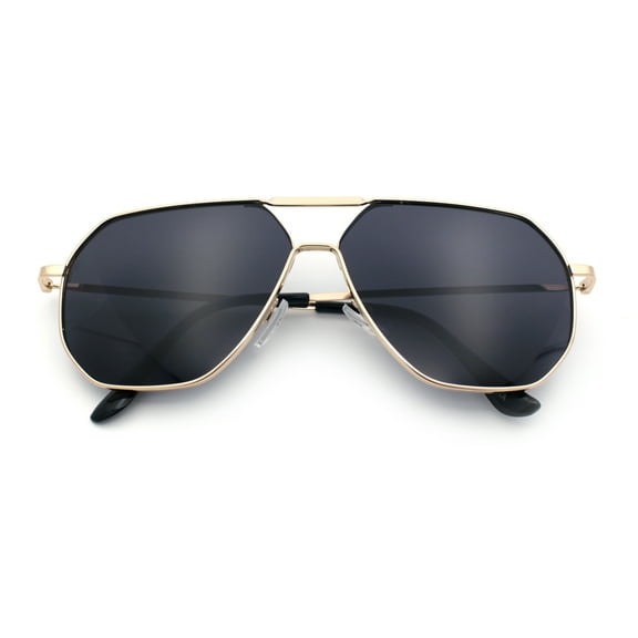 Oversized Double Bridge Metal Rim Euro Mob Racer Cop Sunglasses Gold - Black