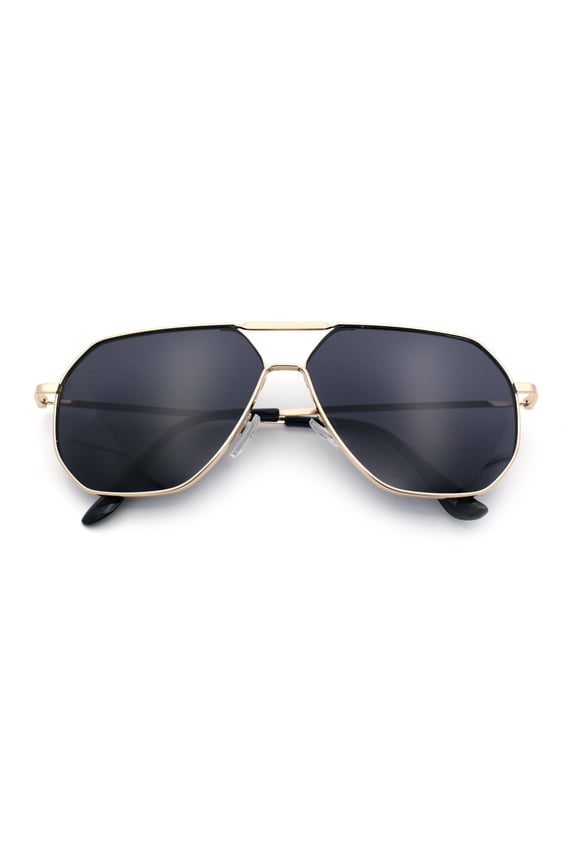 Oversized Double Bridge Metal Rim Euro Mob Racer Cop Sunglasses Gold - Black