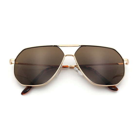 Oversized Double Bridge Metal Rim Euro Mob Racer Cop Sunglasses Gold - Brown