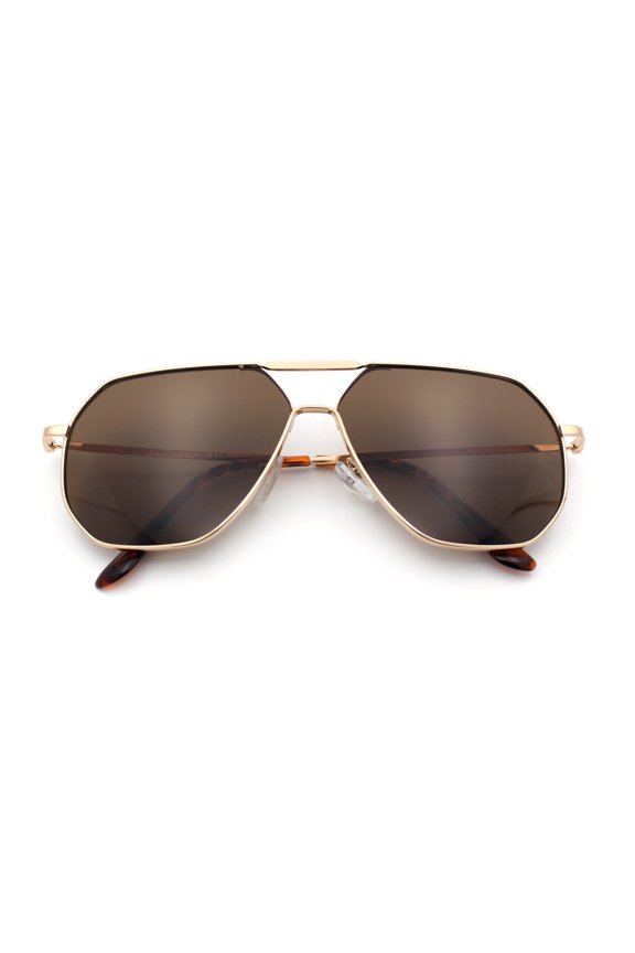 Oversized Double Bridge Metal Rim Euro Mob Racer Cop Sunglasses Gold - Brown