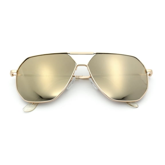 Oversized Double Bridge Metal Rim Euro Mob Racer Cop Sunglasses Gold - Gold Mirror