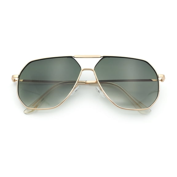Oversized Double Bridge Metal Rim Euro Mob Racer Cop Sunglasses Gold - Green