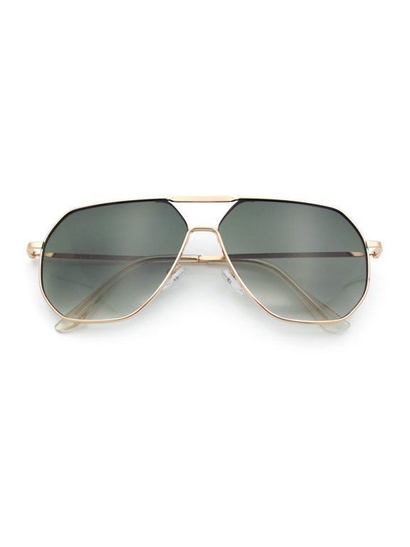 Oversized Double Bridge Metal Rim Euro Mob Racer Cop Sunglasses Gold - Green