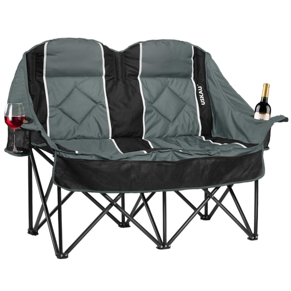 Oversized Double Camping Chair - 2 Person Folding Loveseat For Campfire Snuggle Freedom Heavy Duty 660lbs Support With Frustration-free Carry Bag Couples Dogs & Sports