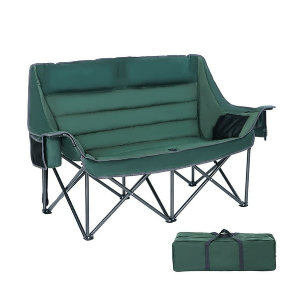 Oversized Double Camping Loveseat, Padded Chair w/ Wine Glass Holder, Cooler & Carry Bag for Beach, Lawn, and Outdoor Adventures