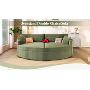 Oversized Double Chaise Lounge Sofa with USB Ports Corduroy Fabric Green