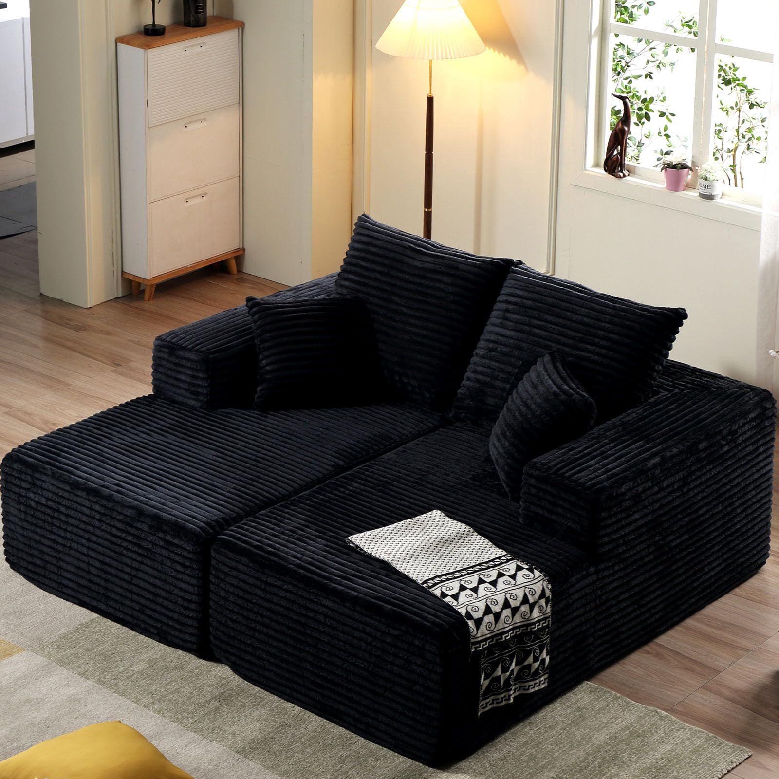 Yomsum Oversized Corduroy Lounge Chair - 67x49 Inch Boneless Sofa Bed, No Assembly, Fluffy Chaise For Living Room
