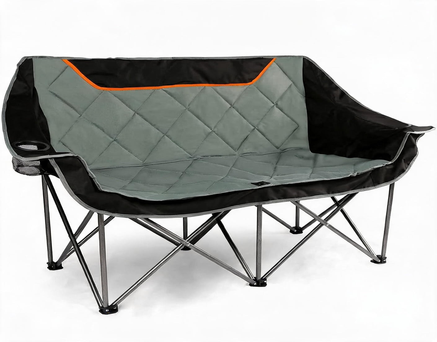 Oversized Double Seat Folding Camping Loveseat with Steel Frame Cup ...