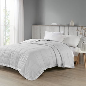 Oversized Down Alternative Blanket with Satin Trim Grey Full/Queen