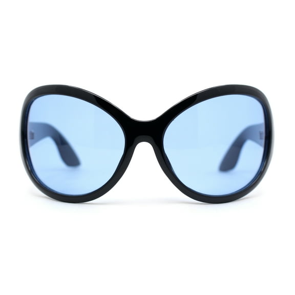 Oversized Dragonfly Large Round Butterfly Plastic Minimal Sunglasses Black - Blue