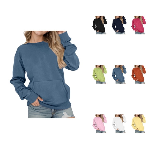 Oversized Drop Shoulder Pullover Hoodie with Pocket, Women's Casual Long Sleeve Loose Fit Solid Sweatshirt Top