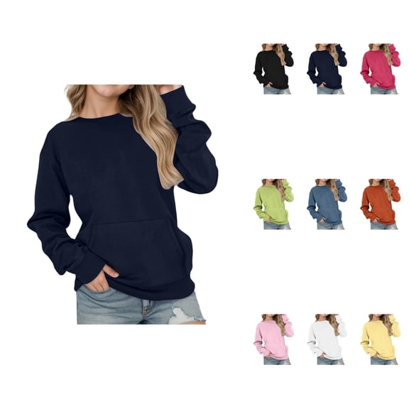Oversized Drop Shoulder Pullover Hoodie with Pocket, Women's Casual Long Sleeve Loose Fit Solid Sweatshirt Top