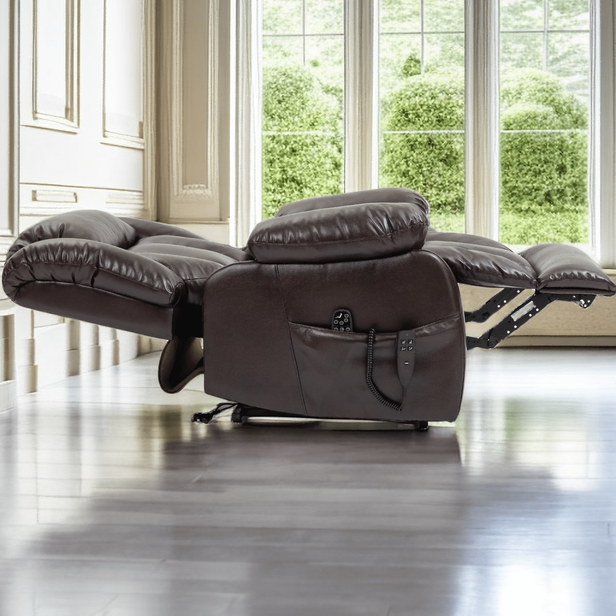 Oversized Dual Motor Lay Flat Power Lift Recliner Chairs for Elderly Adults,Brown Leather